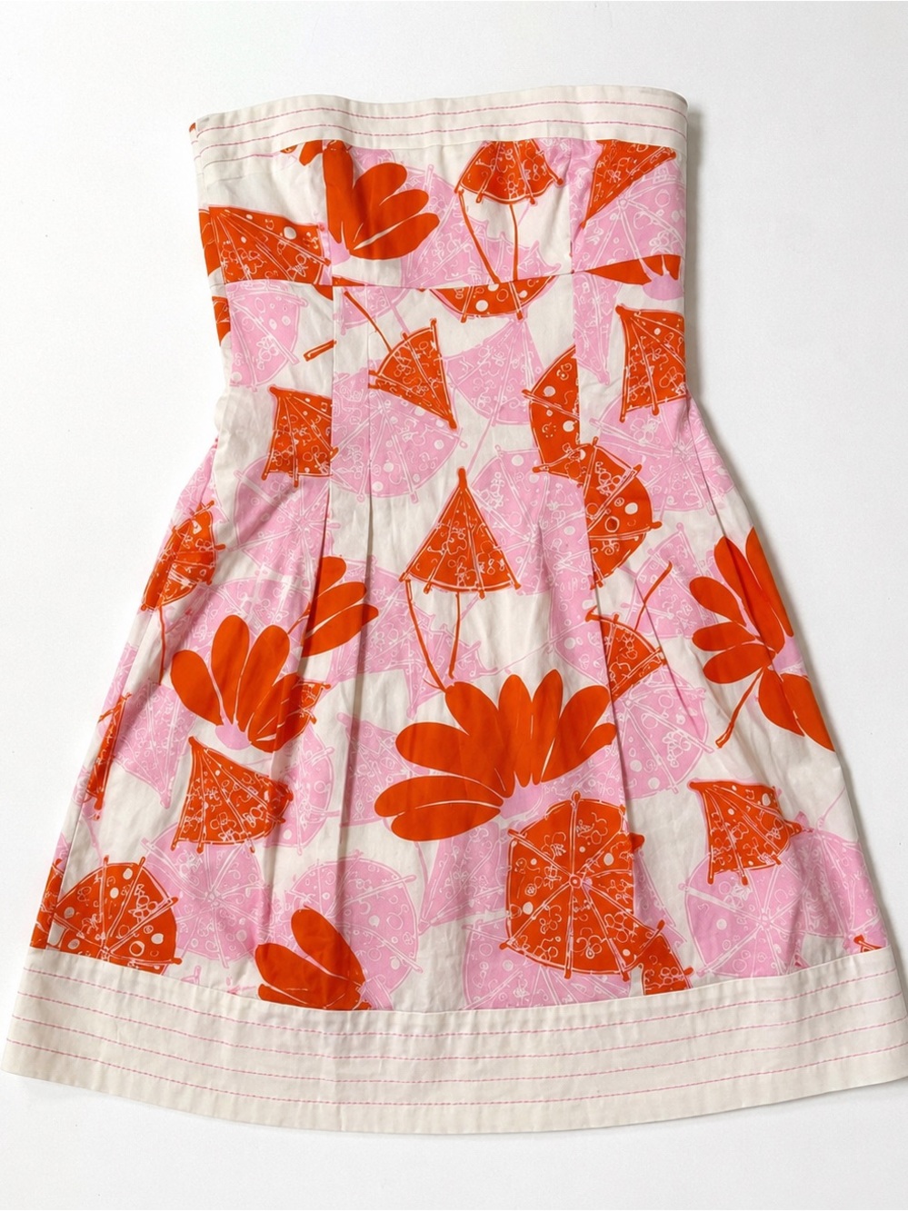 Lilly Pulitzer Strapless Floral Cotton Dress in White, Orange & Pink Size 4 - Picture 3 of 6